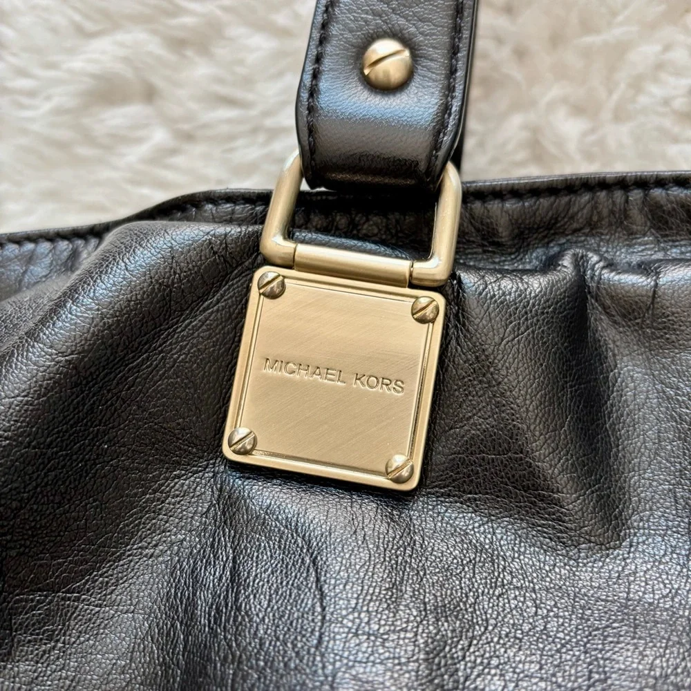 Michael Kors Drawstring Black Leather Satchel Bag w/ Dustbag